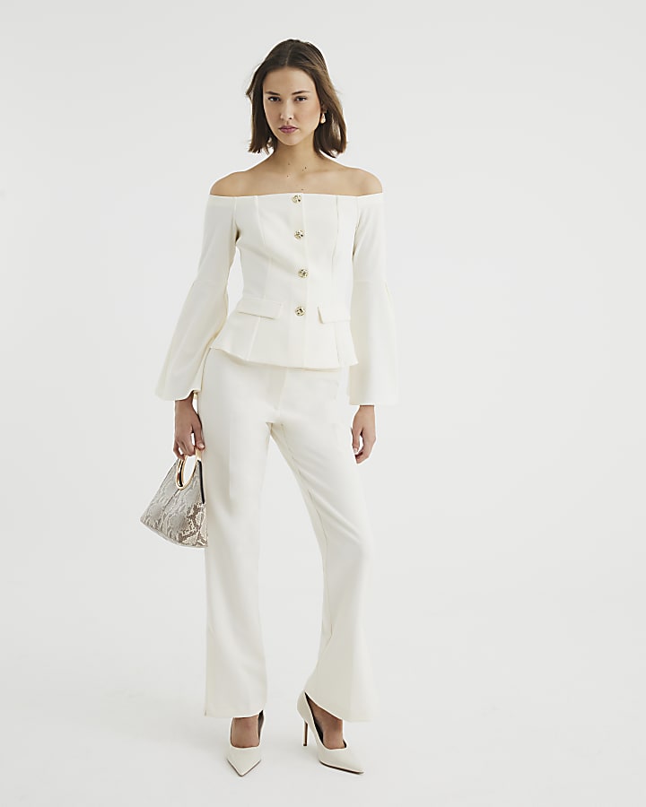 Cream scuba bardot off the shoulder jacket