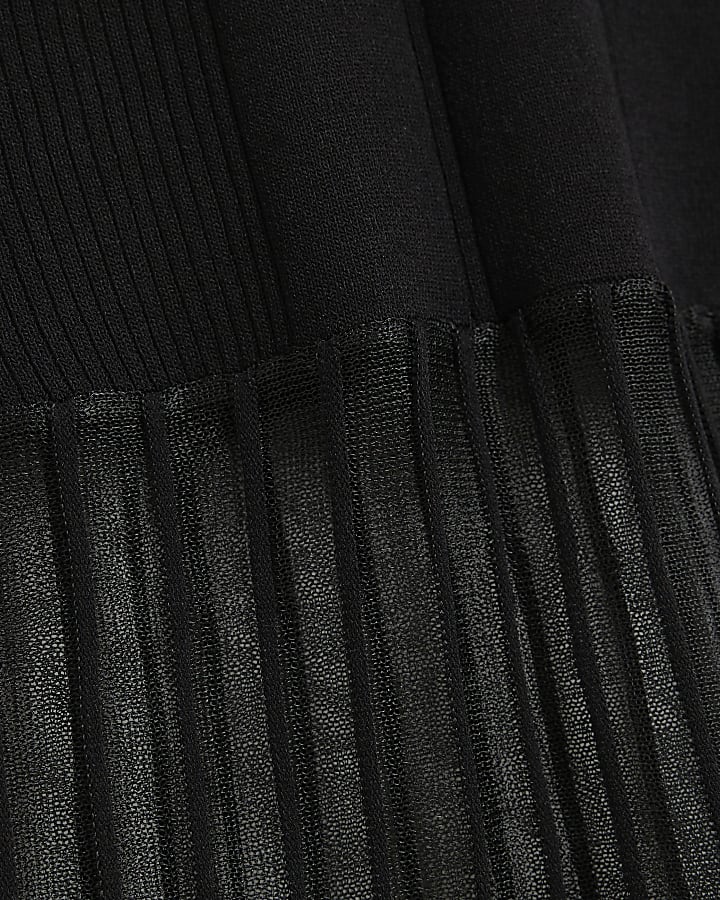 Black Mesh Detail Long Sleeve Maxi Dress