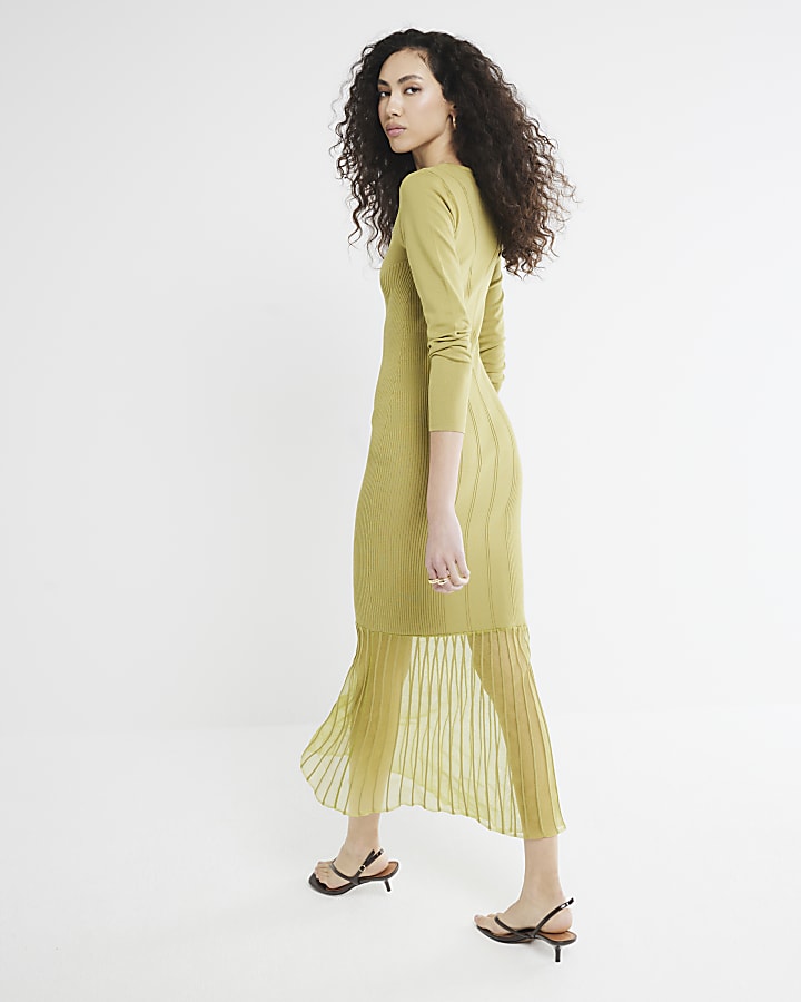 Lime Knit Hybrid Maxi Dress