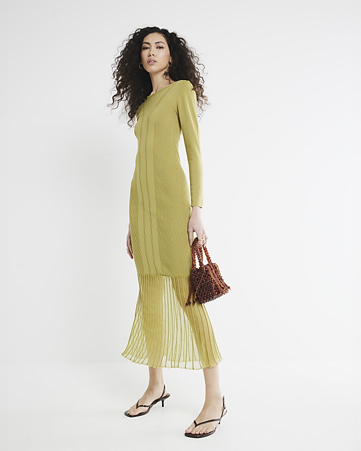 Lime Knit Hybrid Maxi Dress