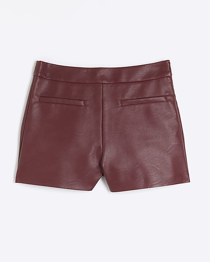 Red Faux Leather Shorts