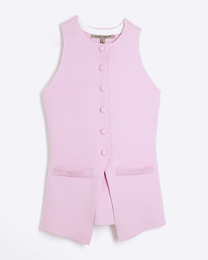 Pink Knit Longline Waistcoat Top