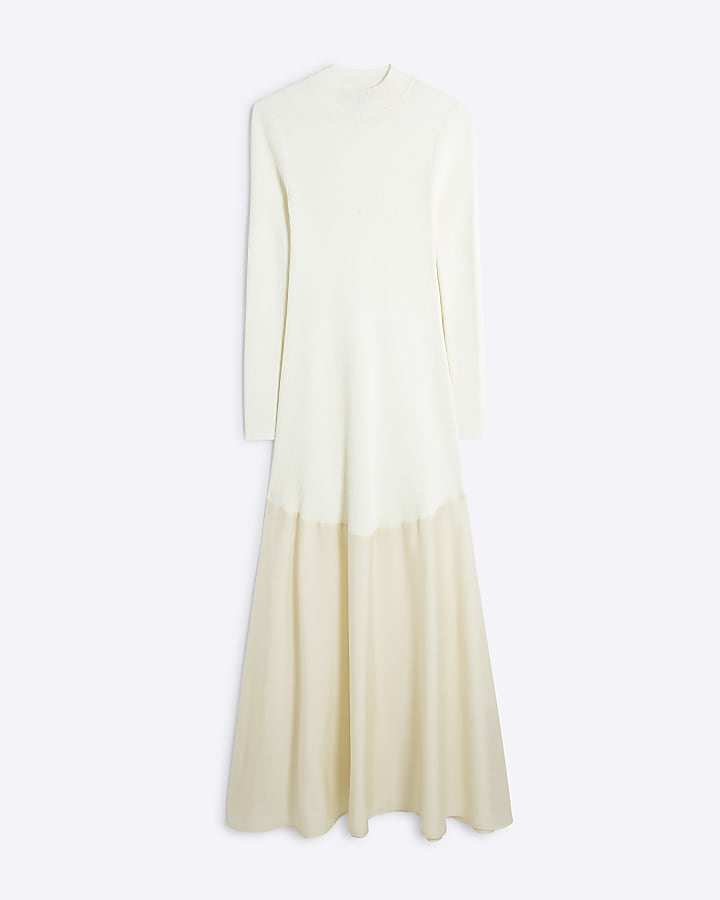 Cream Knitted Hybrid Maxi Dress