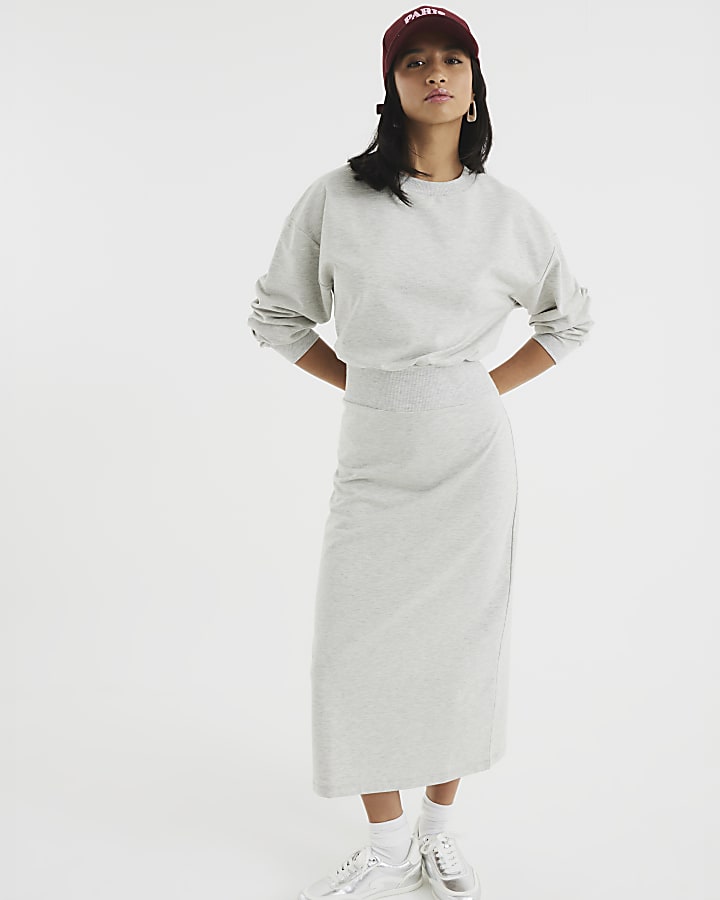 Petite Grey Long Sleeve Midi Sweatshirt Dress