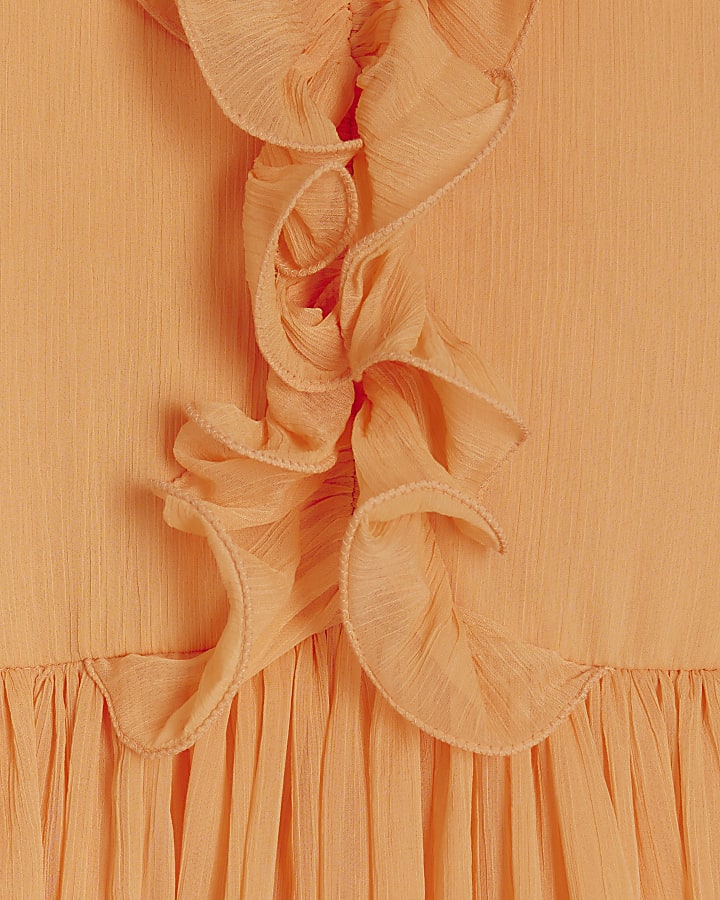 Coral Long Sleeve Ruffle Mini Dress