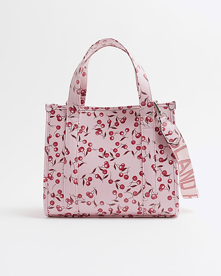 Pink Faux Leather Cherry Embossed Tote