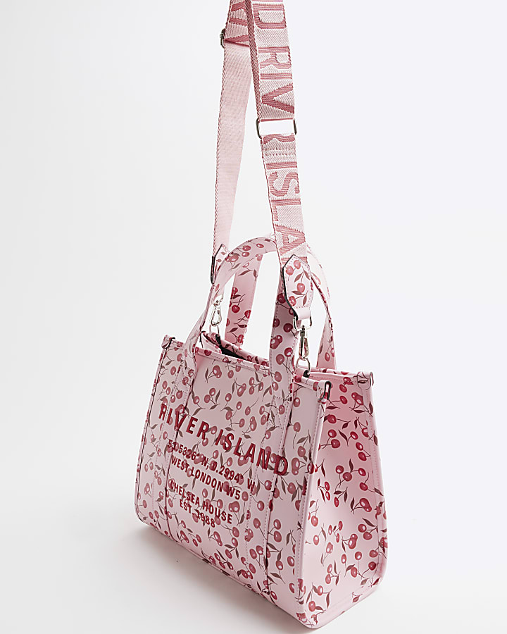 Pink Faux Leather Cherry Embossed Tote