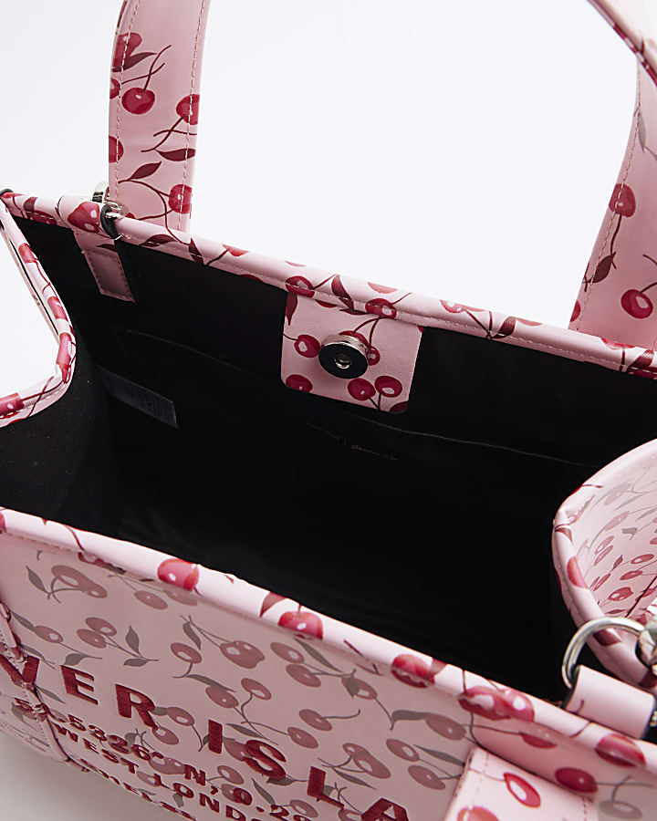 Pink Faux Leather Cherry Embossed Tote