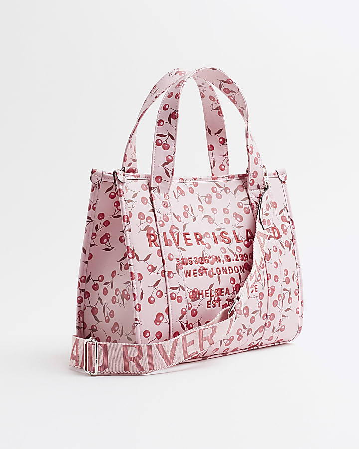 Pink Faux Leather Cherry Embossed Tote