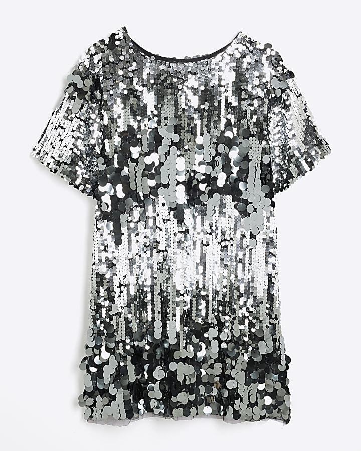 Black Sequin Mini T-shirt Dress