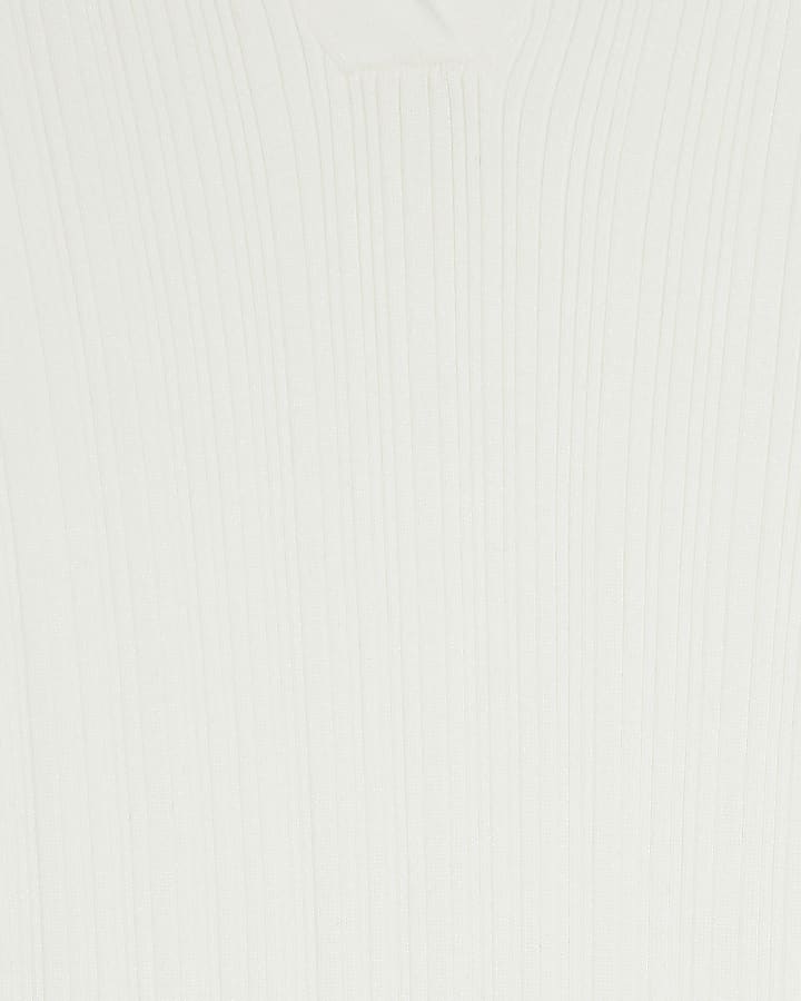 Cream Long Sleeve Knit Collared Midi Dress