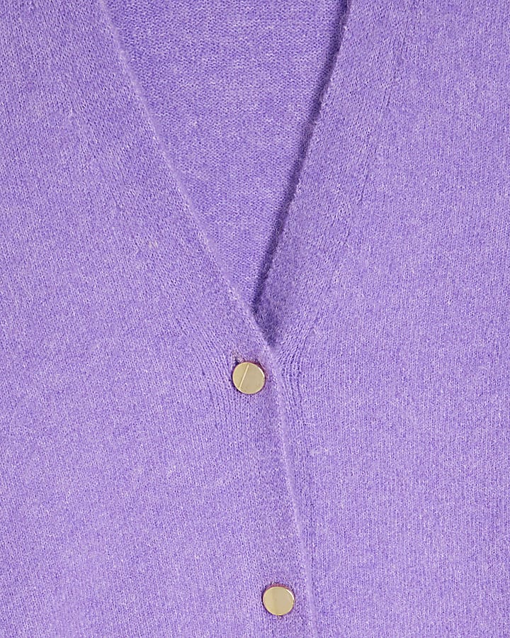 Purple Mid Length Button Cardigan