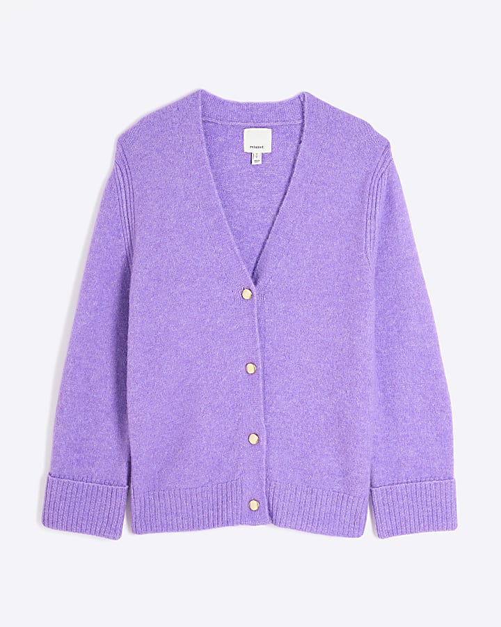 Purple Mid Length Button Cardigan