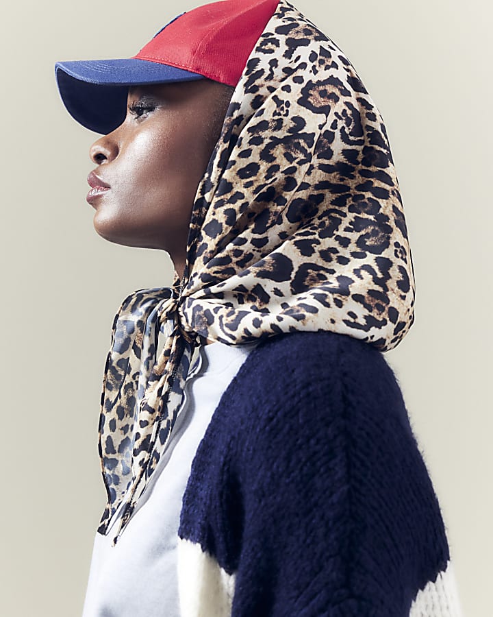 Multi Coloured Leopard Scarf And Cap