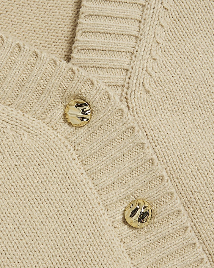 Beige Cropped V Neck Cardigan