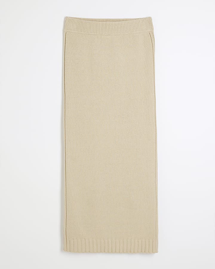 Beige Knitted Midi Skirt