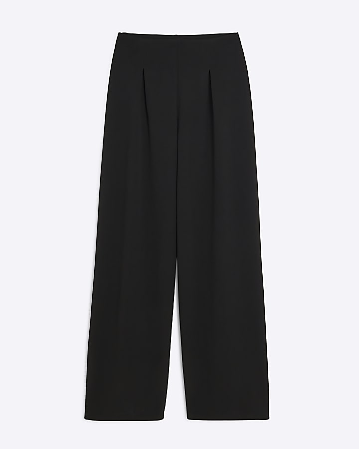 Black Inverted Pleat Wide Leg Trousers