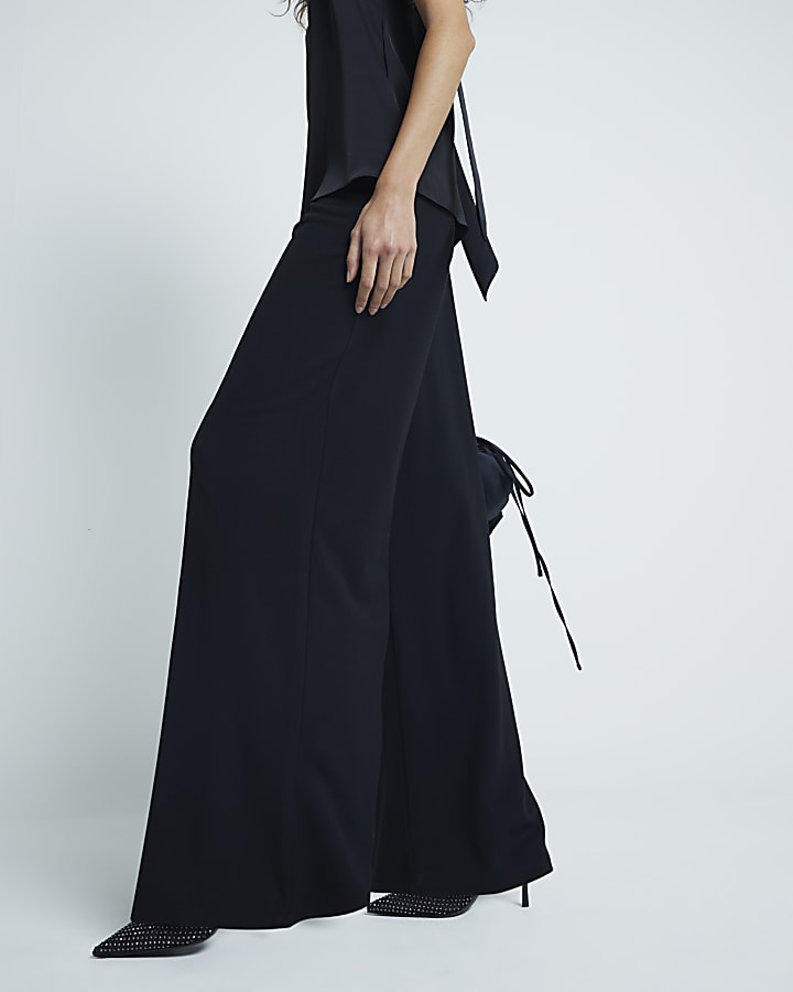 Black Inverted Pleat Wide Leg Trousers