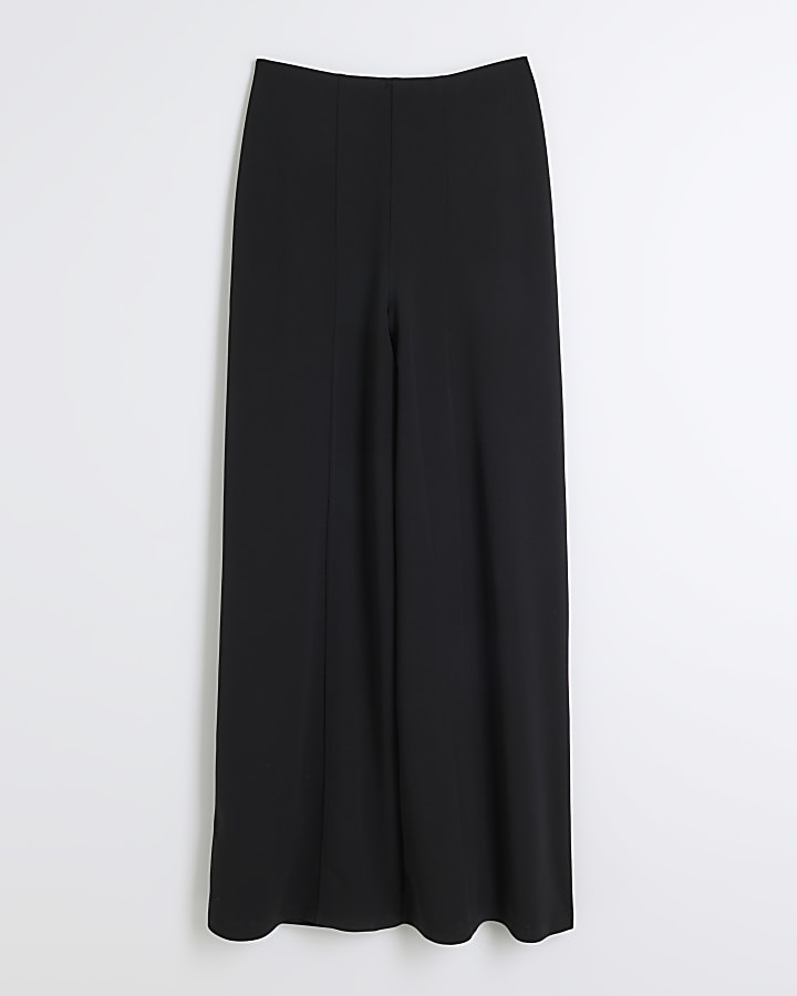 Black Wide Leg Pintuck Trousers