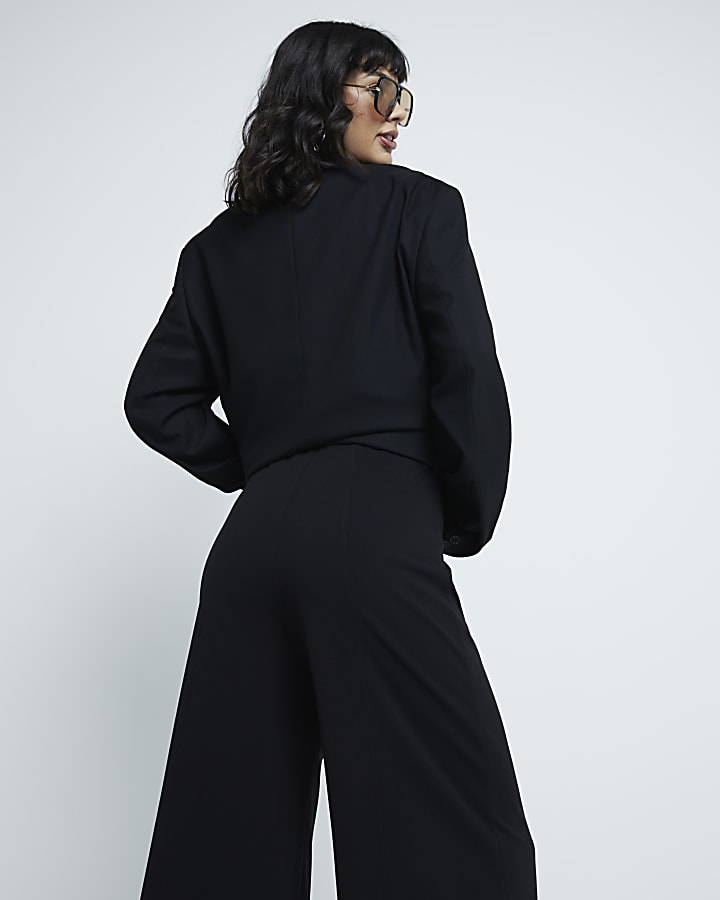 Black Wide Leg Pintuck Trousers