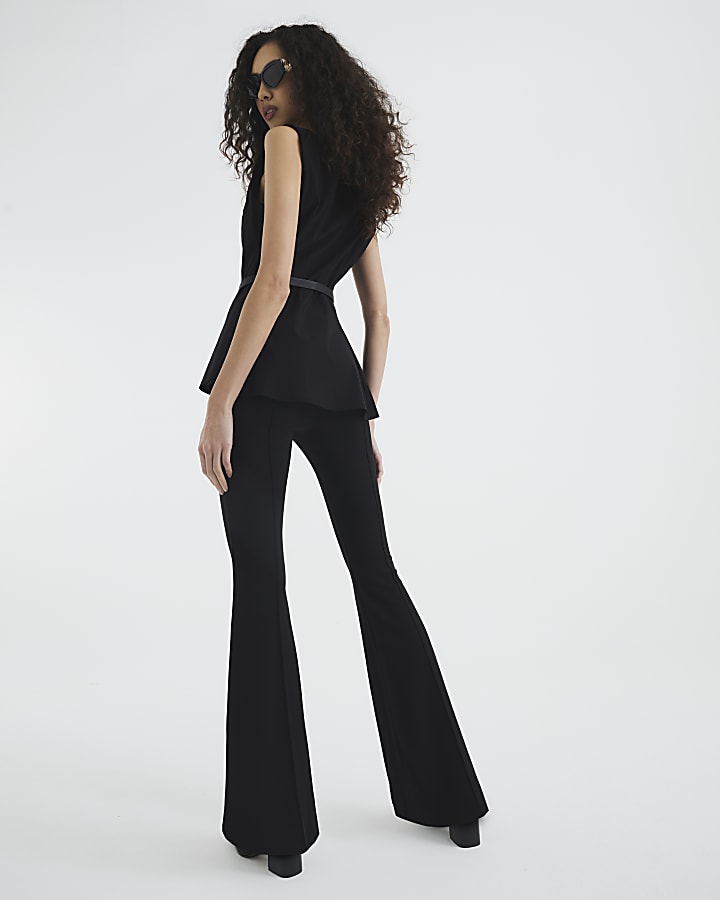 Black Flared Pull On Trousers