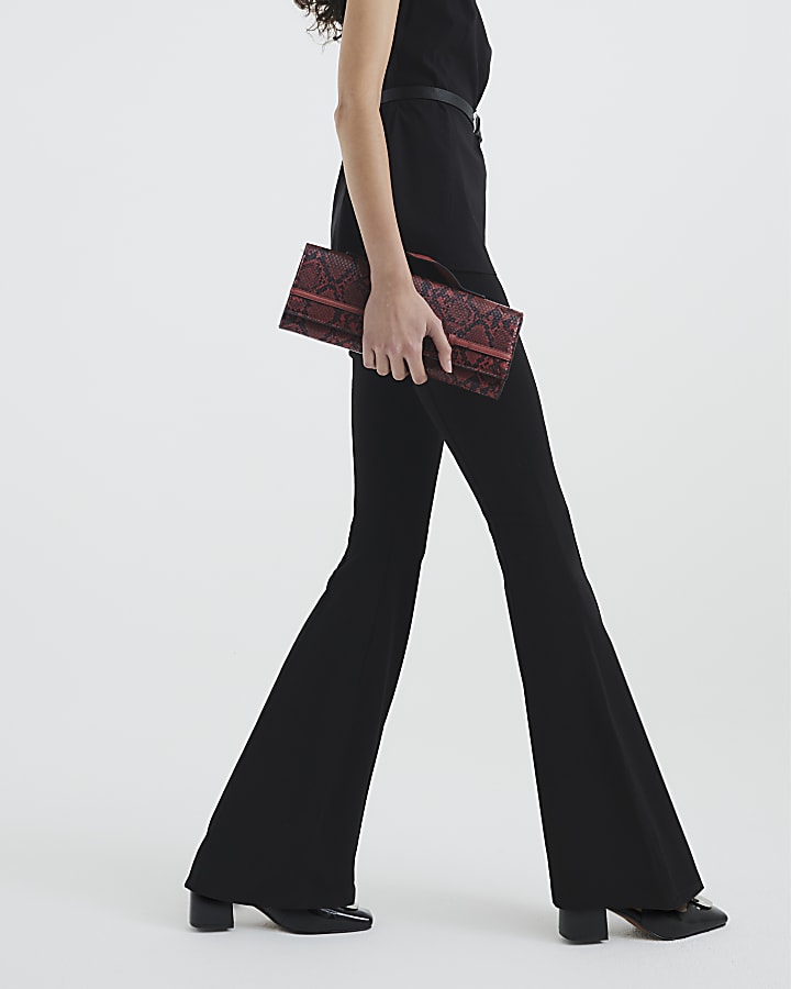 Black Flared Pull On Trousers