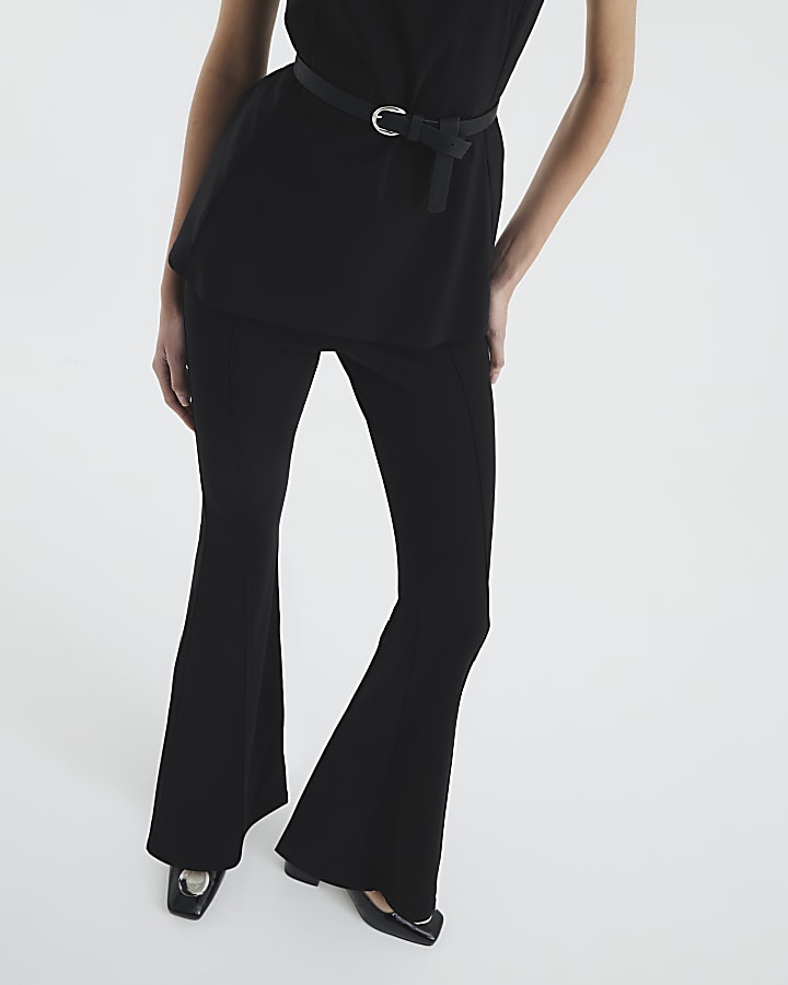 Black Flared Pull On Trousers