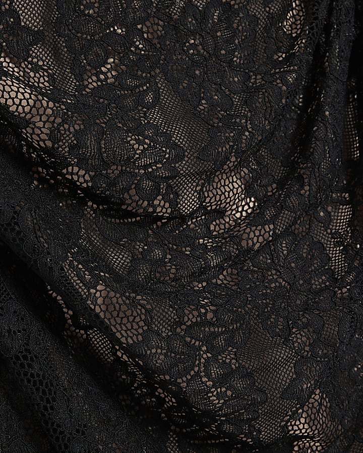 Black shoulder pad lace mini dress