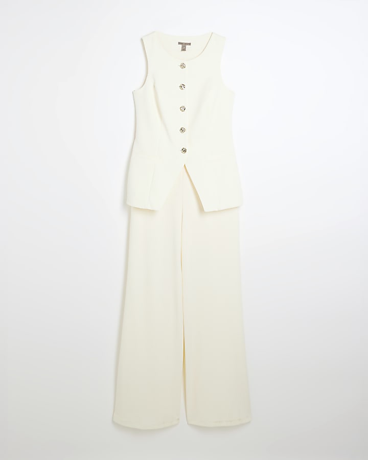 Cream Sleeveless Longline Waistcoat Jumpsuit