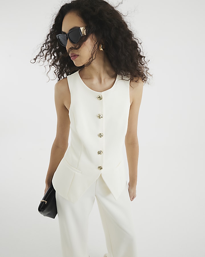 Cream Sleeveless Longline Waistcoat Jumpsuit