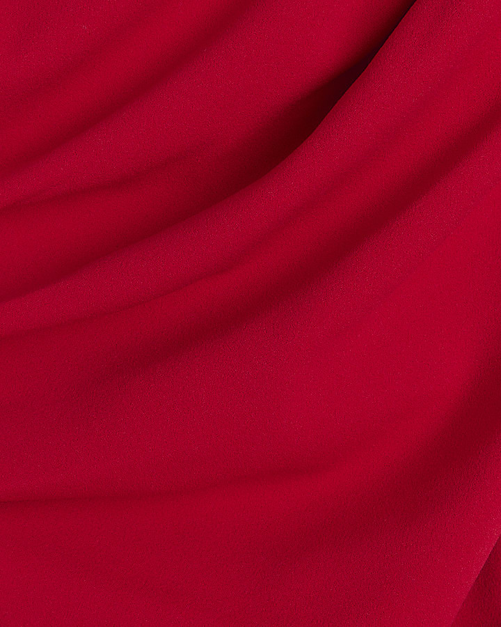 Red Scuba Asymmetric Drape Wrap Midi Dress