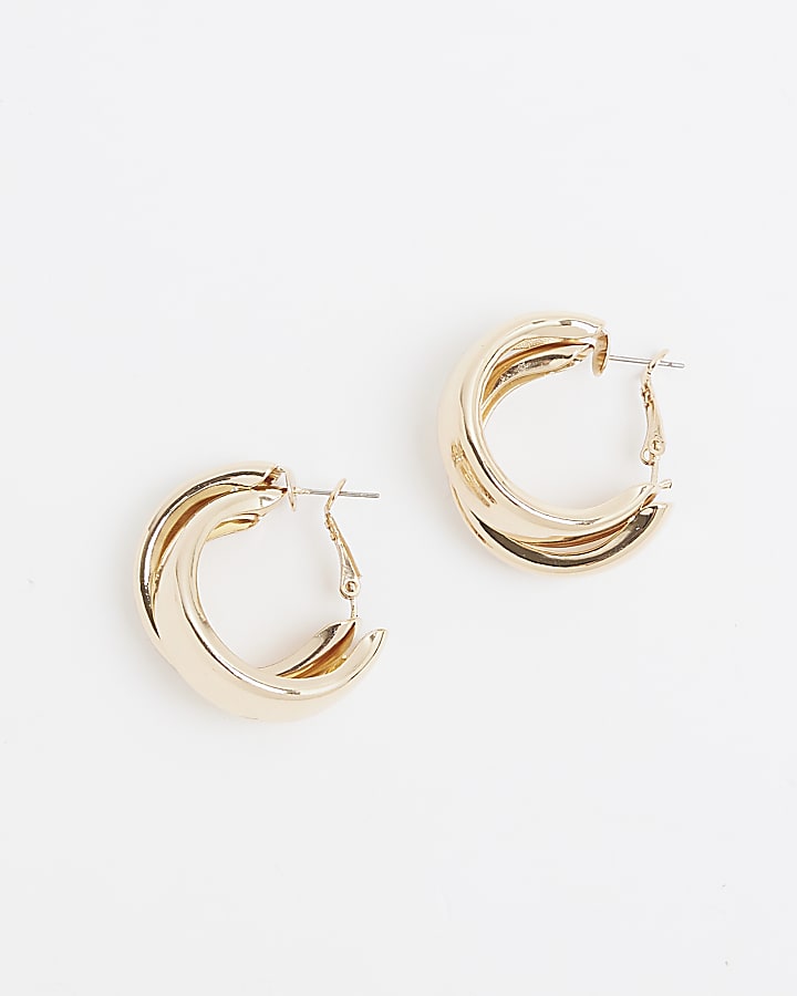 Gold Double Wrap Chunky Hoop Earrings