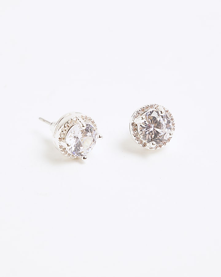 Silver Halo Stud Earrings