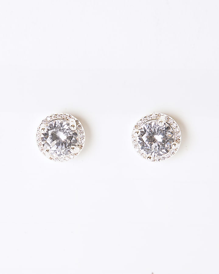 Silver Halo Stud Earrings