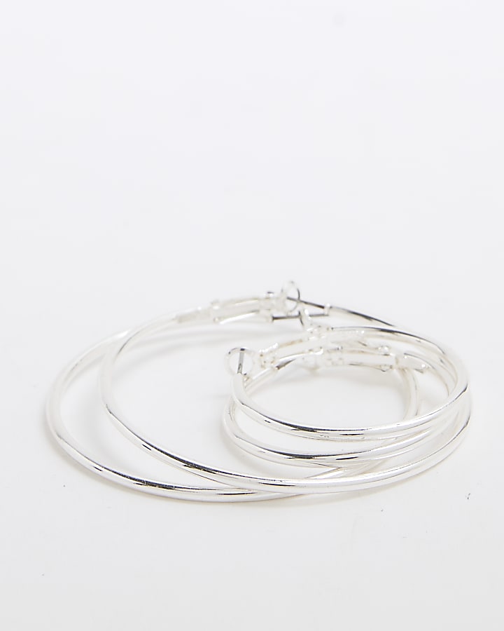 Pack of 3 Silver Mixed Hoop Earrings