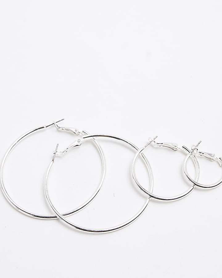 Pack of 3 Silver Mixed Hoop Earrings