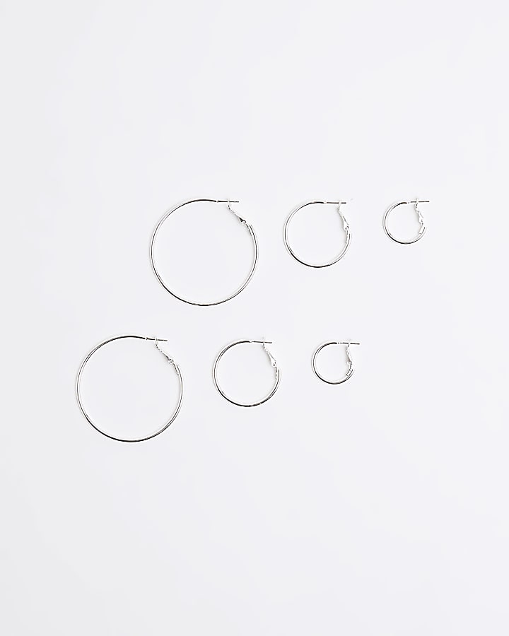 Pack of 3 Silver Mixed Hoop Earrings