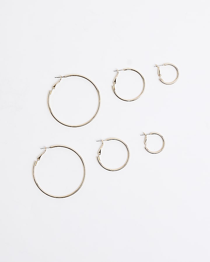 Pack of 3 Gold Mixed Hoop Earrings