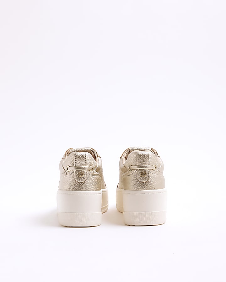 Gold Platform Lace Up Trainers