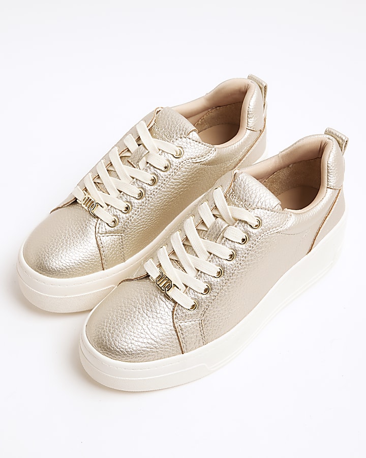 Gold Platform Lace Up Trainers