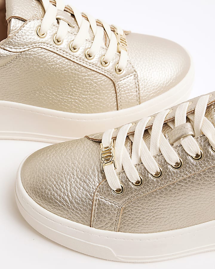 Gold Platform Lace Up Trainers