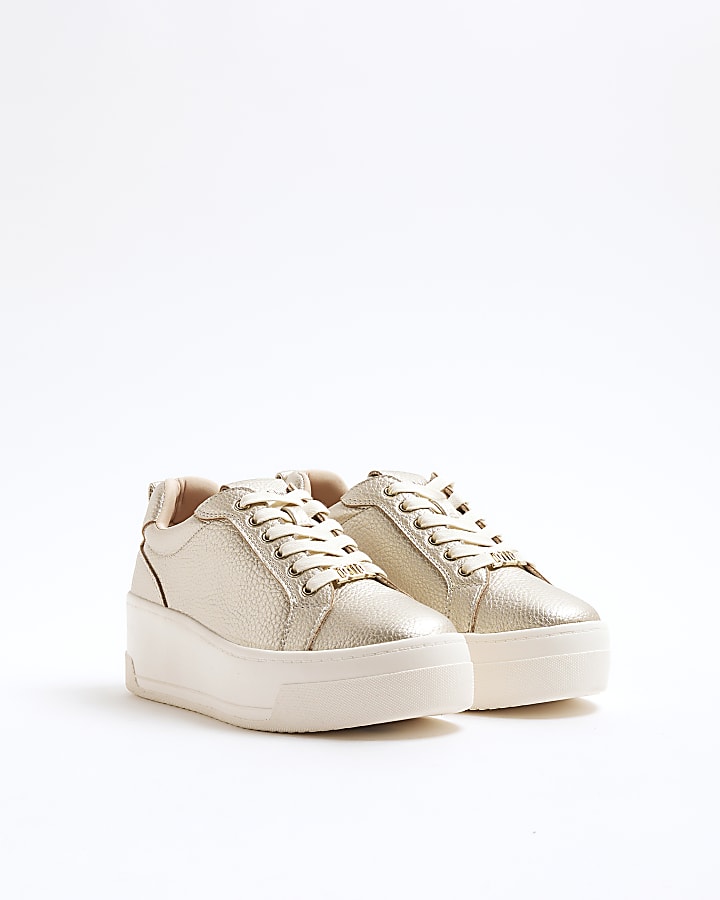 Gold Platform Lace Up Trainers