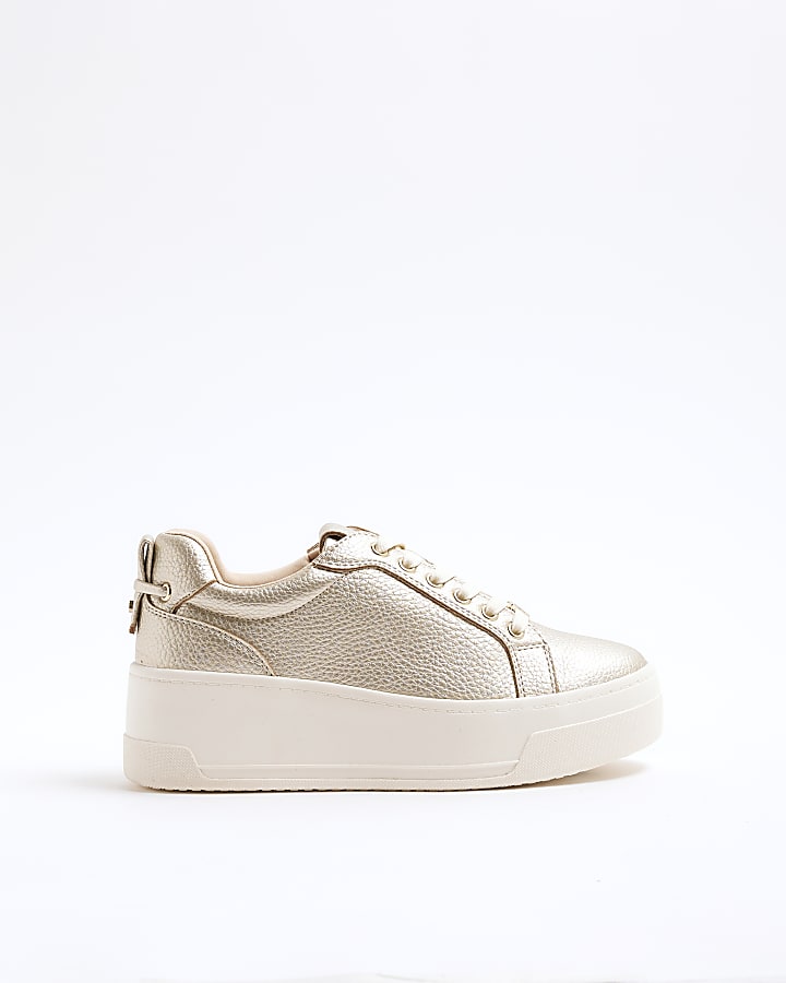 Gold Platform Lace Up Trainers