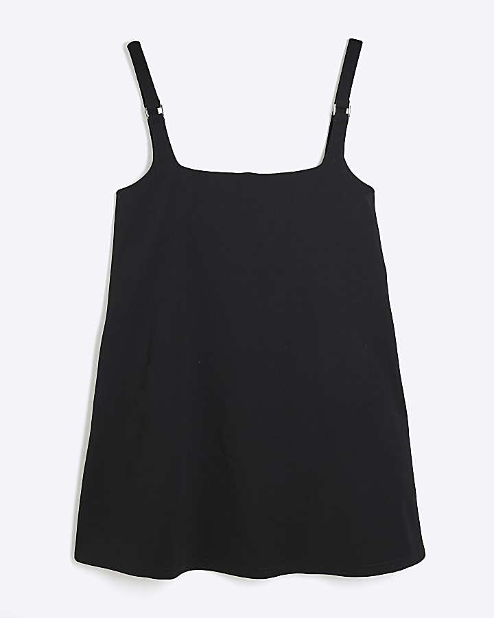 Black Square Neck Pinafore Mini Dress