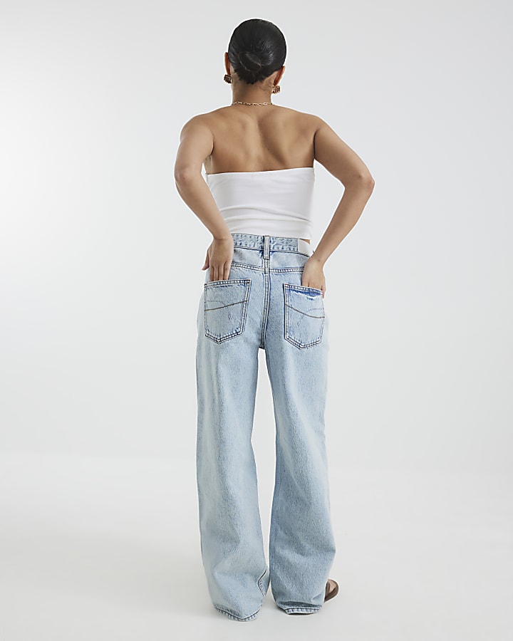 Petite Blue High Rise Relaxed Straight Jeans