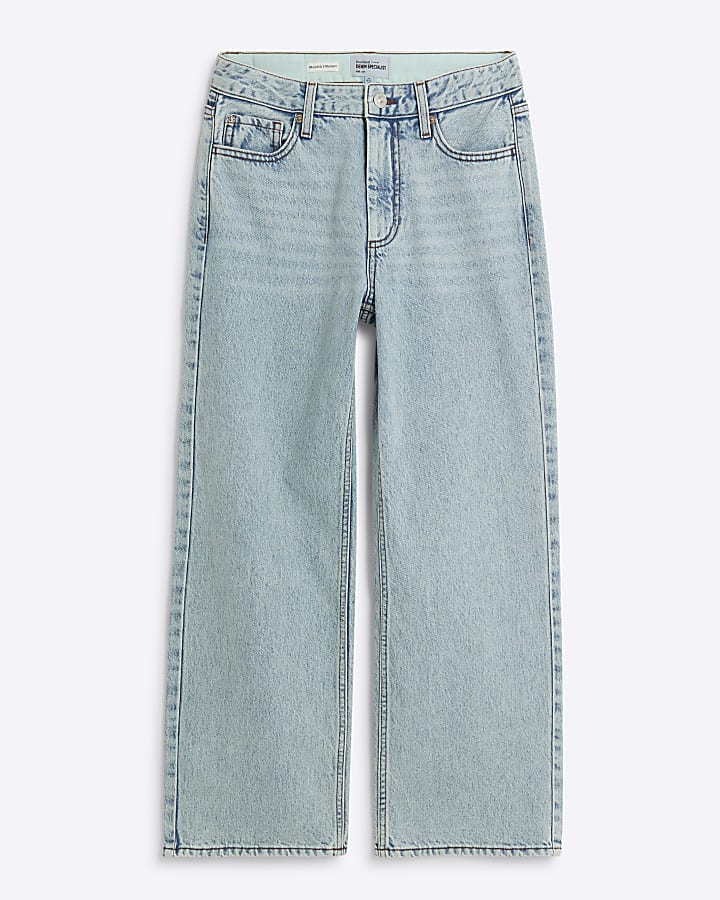 Petite Blue High Rise Relaxed Straight Jeans