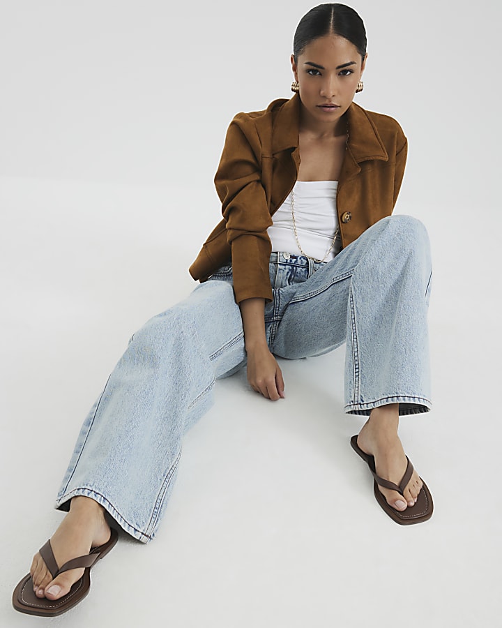 Petite Blue High Rise Relaxed Straight Jeans