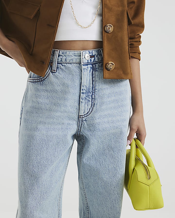 Petite Blue High Rise Relaxed Straight Jeans