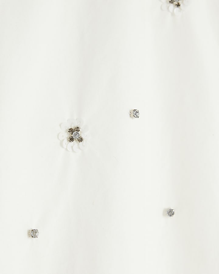 White Diamante Detail Poplin Shirt