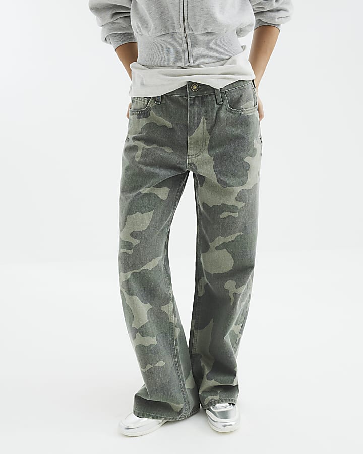 Petite Green Relaxed Straight Camo Jeans